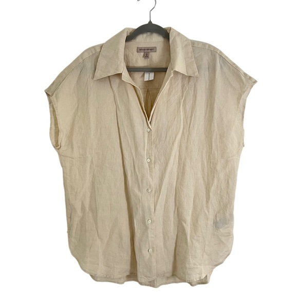 NWT New Banana Republic 100% Linen Cream Casual Button Down Shirt M Tall - Picture 2 of 8